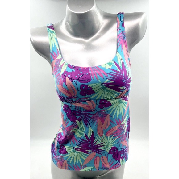 Lands End Tankini Swimsuit Top Womens Size 4 Turquoise Blue Purple Underwire NEW - Picture 3 of 8